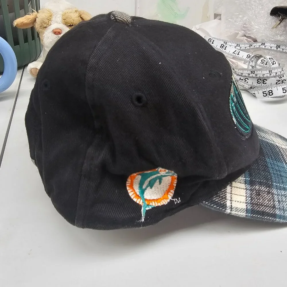 Miami Dolphins black/aqua snapback‎ hat plaid brim Youth